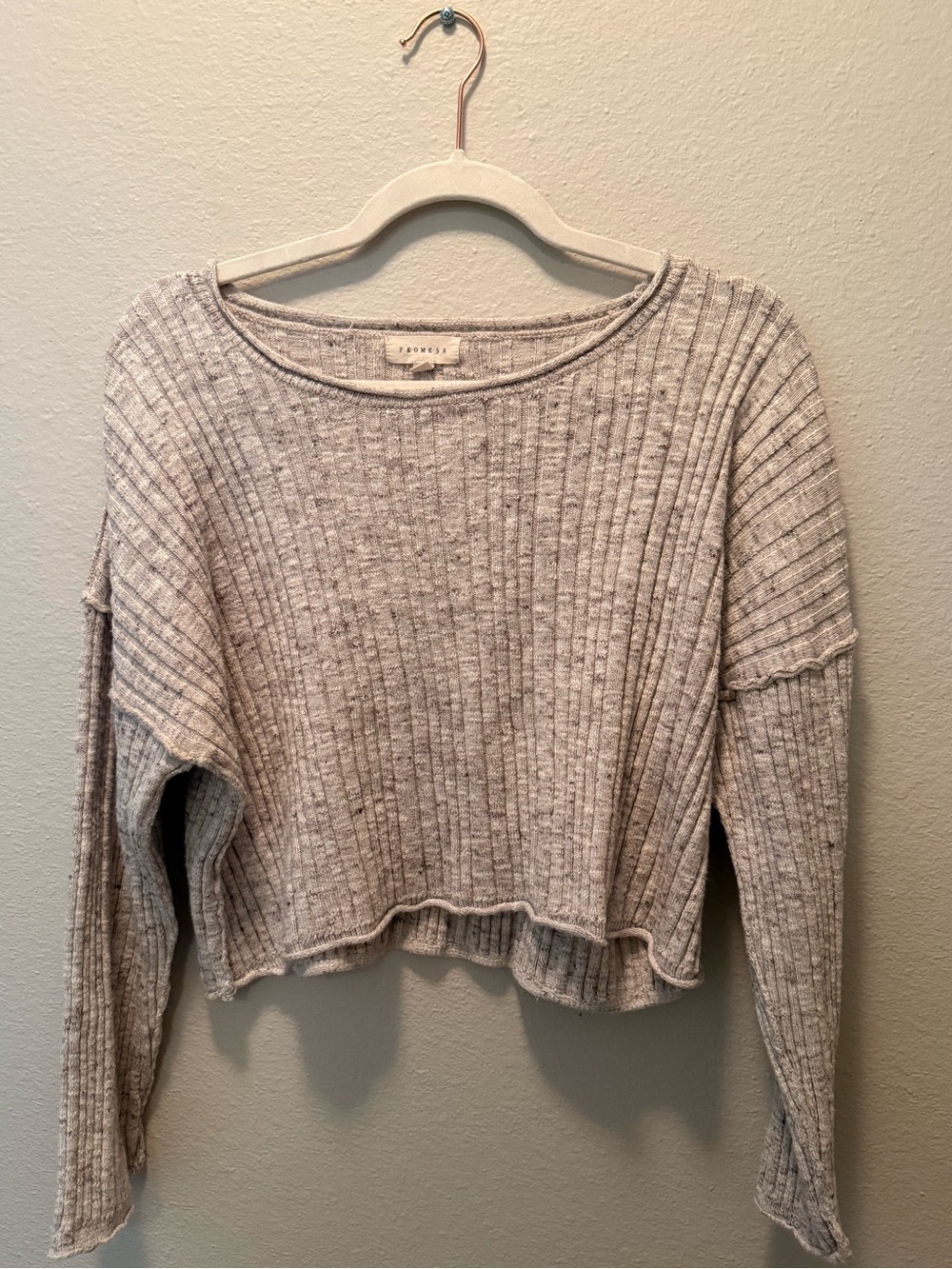 Promesa Light Heather Gray Ribbed Cropped Sweatshirt M